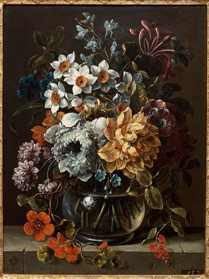 A Vase of Flowers on a stone ledge